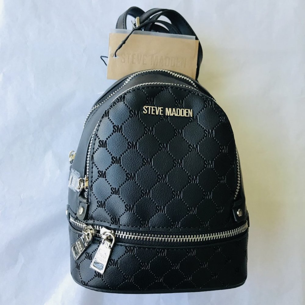 STEVE MADDEN Black BVIKI mini backpack/sling bag Size: W:7" H:7" D:4" - Picture 1 of 6